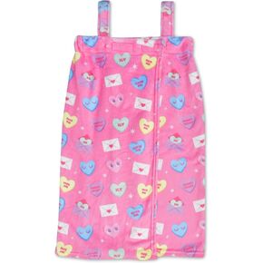 iscream Big Girls' Silky Soft Plush Spa Wrap for Home, Travel, Summer Camp - Hearts & Flowers Collection