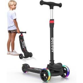 BELEEV A8 Scooter for Kids Ages 3-12, 3 Wheel Folding Scooter for Toddlers Girls Boys, LED Light-Up Wheels, 4 Adjustable Height, Lean to Steer, Extra Wide Wheels, Three Wheel Kick Scooter for Children