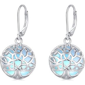Tree of Life/Filigree/Shamrock Earrings 925 Sterling Silver Moonstone Dangle Drop Earring Jewelry Birthday Mothers Day Gifts for Women Wife