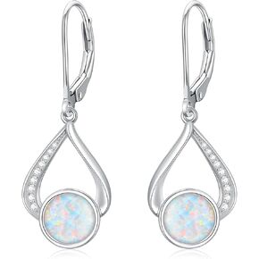 S925 Sterling Silver White Opal مع أقراط الماس الأصلية للنساء للدموع في القلادة ، عيد ميلاد عيد الميلاد هدية عيد الميلاد