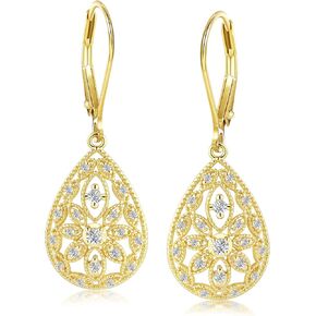 925 Sterling Silver Teardrop Dangle Earrings for Women Cubic Zirconia Leverback Filigree Drop Dangle Earrings Jewelry Hypoallergenic Silver Teardrop Filigree Earring for Gifts