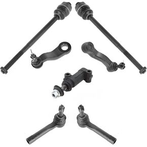TRQ Front Steering Kit Idler Arm Idler Arm Bracket Assembly Pitman Arm Tie Rod Compatible with 02-06 Cadillac 99-07 Chevrolet GMC