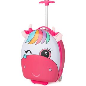 Olakids Kids Luggage, 16’’ Carry On Rolling Suitcase for Girls Boys with LED Flashing Spinner Wheels, Travel Trolley Hardside Case for Toddlers (Pink Pony)