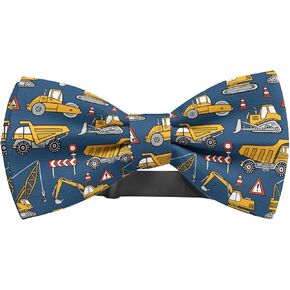 Adjustable Pre-tied bow tie for toddler Boys (Construction Cars Pattern) Elegant Cute Bowties for Dogs Cats Pets