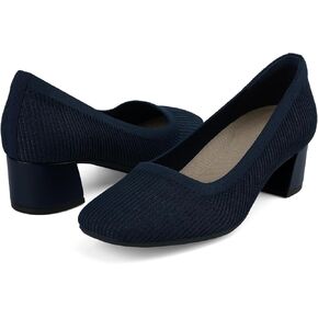 JENN ARDOR Low Chunky Heels Dress Shoes for Women Comfortable Knit Block Heeled Pumps Square Closed Toe Dressy Casual Wedding Party Prom Office Work Slip on Shoes