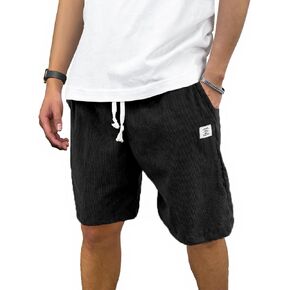 Men's Corduroy Shorts Casual Elastic Waist Drawstring 7 inch Shorts for Men with Pickets