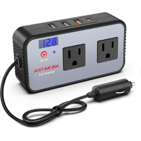 200W Car Power Inverter, DC 12V to 110V AC Car Plug Adapter with 20W USB-C & 18W USB-A Dual AC Outlet, PD/QC Fast Car Charger for Laptop, Vehicles, Road Trip Essentials, White