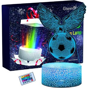uneedme Kids Night Light Light Soccer 3D Illusion Lamp مع التحكم عن بعد 16 ألوان LED LED ، عيد ميلاد عيد الميلاد فكرة هدية عيد ميلاد للرياضة معجبين بالفتيان والفتيات.