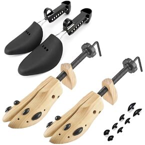 Professional Wooden Shoe Stretcher Shoe Trees With 1 Pairs Plastic Shoe Tree Stretcher Shaper, 2 Way Adjustable Length & Width, Shoe Stretcher Women