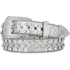 JASGOOD Kids Rhinestone Belt for Boys Girls Western Cowgirl Cowboy Diamond Studded Leather Belt with Present Box for Jeans