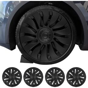 Tesla Model Y 19 "أغطية العجلات - Hubcaps الأسود غير اللامع مع حماة حافة | متوافقة 2021-2024 نموذج y