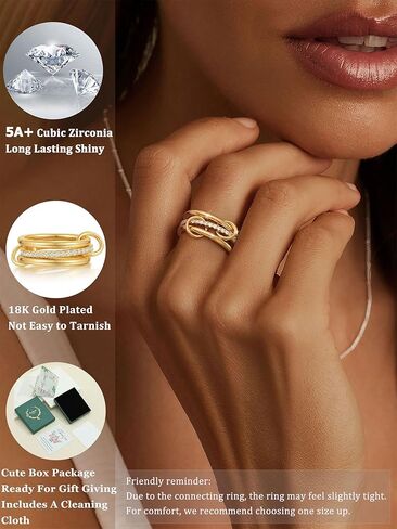 Gold Silver Rings for Women Non Tarnish 18K Gold Plated Stackable Rings Dainty Cubic Zirconia Statement Rings Wedding Band Thumb Ring Mixed Metals Stacking Rings Set Size 6 7 8 9 10 Jewelry Gifts in Kuwait