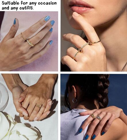 Gold Silver Rings for Women Non Tarnish 18K Gold Plated Stackable Rings Dainty Cubic Zirconia Statement Rings Wedding Band Thumb Ring Mixed Metals Stacking Rings Set Size 6 7 8 9 10 Jewelry Gifts in Kuwait