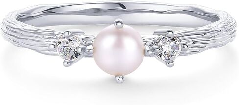 PAVOI 14K Gold Plated Pearl Hammered Ring for Women | Dainty Elegant Stackable Cubic Zirconia Thin Band for Women in Saudi Arabia