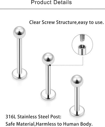 Lcolyoli Labret Piercing Jewelry Internally Threaded Snake Bite Jewelry Lip Rings 16G Stainless Steel Medusa Monroe Lip Piercing Jewelry for Women Men Bar Length 6mm 8mm 10mm 12mm in Saudi Arabia