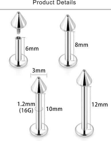 Lcolyoli Labret Piercing Jewelry Internally Threaded Snake Bite Jewelry Lip Rings 16G Stainless Steel Medusa Monroe Lip Piercing Jewelry for Women Men Bar Length 6mm 8mm 10mm 12mm in Saudi Arabia