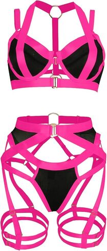 Lilosy Sexy Strappy Underwire Push Up Garter Belt Women Lingerie Set Harness Cutout Outfits Matching Bra Panty 3 Piece in Saudi Arabia
