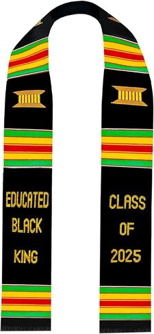 Ovaltag Kente Graduation Stole Educated Black King Class of 2025, Handwoven Kente Cloth Graduation Sash in Kuwait