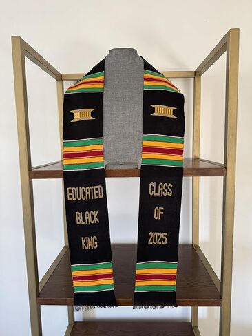 Ovaltag Kente Graduation Stole Educated Black King Class of 2025, Handwoven Kente Cloth Graduation Sash in Kuwait