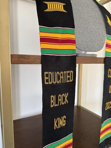 Ovaltag Kente Graduation Stole Educated Black King Class of 2025, Handwoven Kente Cloth Graduation Sash in Kuwait