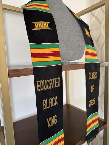 Ovaltag Kente Graduation Stole Educated Black King Class of 2025, Handwoven Kente Cloth Graduation Sash in Kuwait