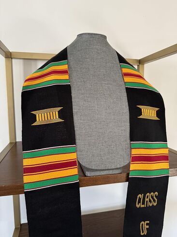 Ovaltag Kente Graduation Stole Educated Black King Class of 2025, Handwoven Kente Cloth Graduation Sash in Kuwait