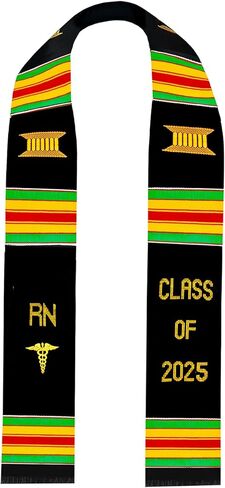 Ovaltag Nursing Graduation Stole, Kente Sash, RN with Medical Logo, Class of 2025 in Kuwait