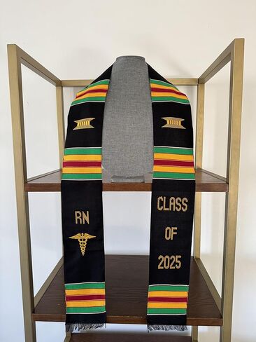 Ovaltag Nursing Graduation Stole, Kente Sash, RN with Medical Logo, Class of 2025 in Kuwait