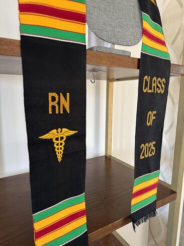 Ovaltag Nursing Graduation Stole, Kente Sash, RN with Medical Logo, Class of 2025 in Kuwait