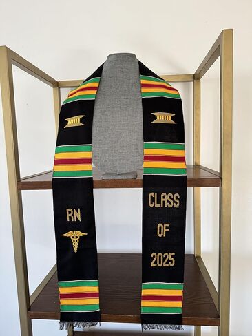 Ovaltag Nursing Graduation Stole, Kente Sash, RN with Medical Logo, Class of 2025 in Kuwait