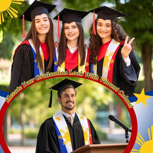 Jecery 2025 Graduation Stole Sash International Country Flag Graduation Grad Stole for International Students in Kuwait