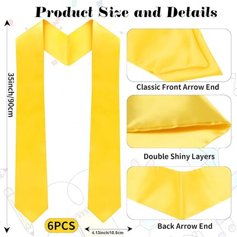 FOIMAS 6pcs Graduation Stoles,70 Inches Plain Graduation Sash Honor Stole for 2025 Graduation Ceremony Party Supply in Saudi Arabia