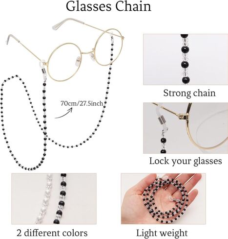 Grandma Glasses Old Lady Costume Accessories 100th Day of School Granny Glasses with 2 Beaded Sunglasses Chains in Kuwait