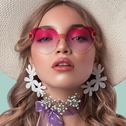 Matcheck 16 Heart Shaped Rimless Sunglasses Transparent Candy Colored Glasses Frameless Party Eyewear for Women in Kuwait
