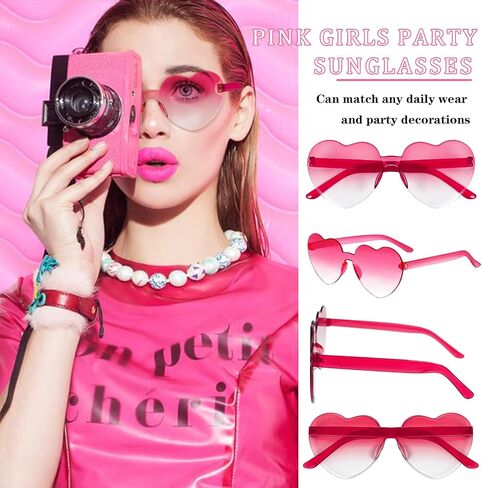 Matcheck 16 Heart Shaped Rimless Sunglasses Transparent Candy Colored Glasses Frameless Party Eyewear for Women in Kuwait