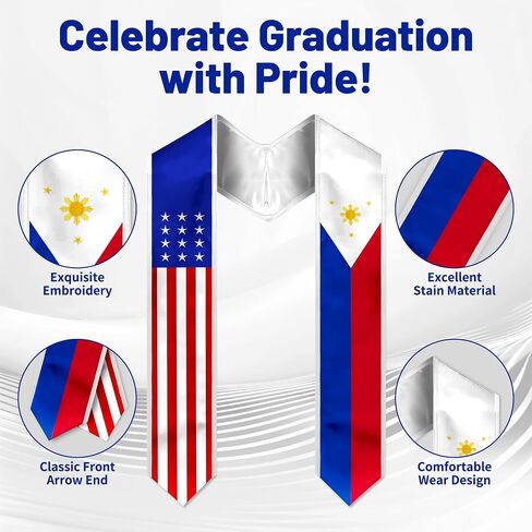 Embroidered Graduation Stole, Graduation Sash for International Graduates, Flag Embroidery Sash 72" in Kuwait