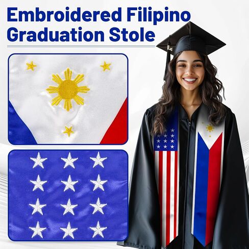 Embroidered Graduation Stole, Graduation Sash for International Graduates, Flag Embroidery Sash 72" in Kuwait