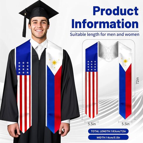 Embroidered Graduation Stole, Graduation Sash for International Graduates, Flag Embroidery Sash 72" in Kuwait