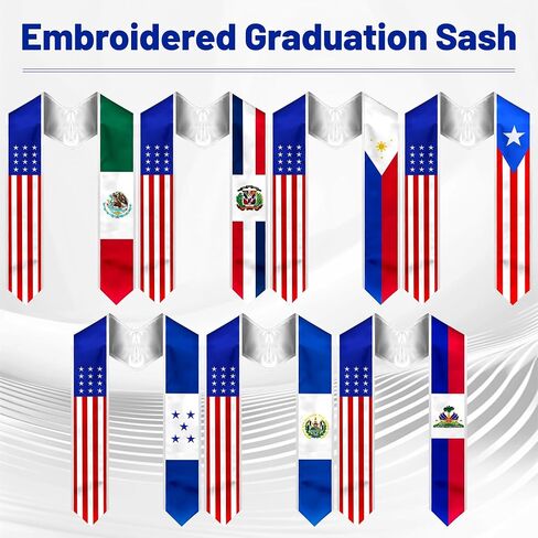 Embroidered Graduation Stole, Graduation Sash for International Graduates, Flag Embroidery Sash 72" in Kuwait