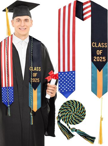 Graduation Stole Class of 2025 with Cap Tassel and Honor Cord Mixed Country Flag Graduation Sash for Students in Saudi Arabia