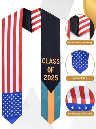 Graduation Stole Class of 2025 with Cap Tassel and Honor Cord Mixed Country Flag Graduation Sash for Students in Saudi Arabia