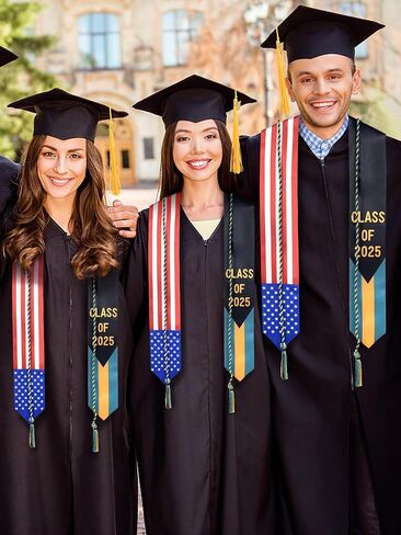 Graduation Stole Class of 2025 with Cap Tassel and Honor Cord Mixed Country Flag Graduation Sash for Students in Saudi Arabia
