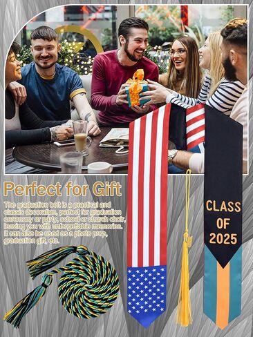 Graduation Stole Class of 2025 with Cap Tassel and Honor Cord Mixed Country Flag Graduation Sash for Students in Saudi Arabia