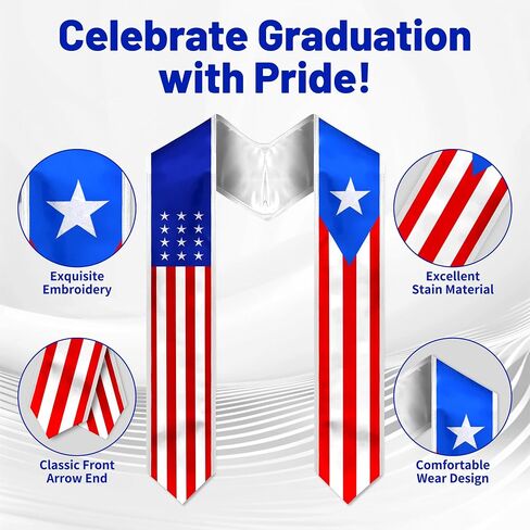 Embroidered Graduation Stole, Graduation Sash for International Graduates, Flag Embroidery Sash 72" in Kuwait