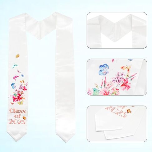GraduationMall Graduation Stole Class of 2025 Adults Floral Grad Honor Sash with Butterfly for Academic 72" Long in Saudi Arabia