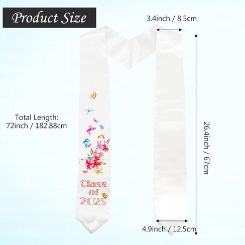 GraduationMall Graduation Stole Class of 2025 Adults Floral Grad Honor Sash with Butterfly for Academic 72" Long in Saudi Arabia