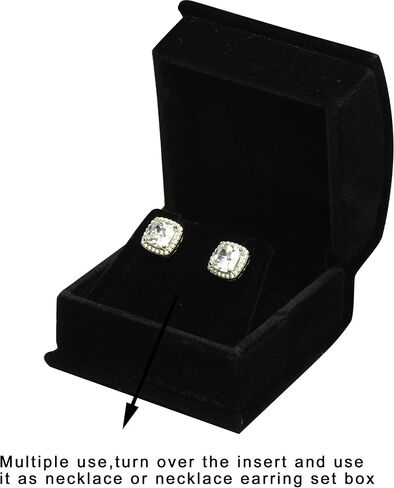 Black Color Luxury Velvet Multiple Use Earring Necklace Pendant Jewelry Gift Box for Wedding, Birthday, Valentine' Day, Mother's Day, Christmas...Comes with an Extra Individual White Packer Box Size in Kuwait