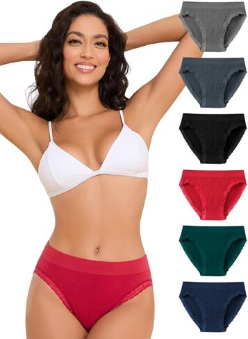 50% Bamboo Underwear Women Bikini Moisture Wicking Underwear Lace Trim Breathable Hipster Panties Soft Briefs 6 Pack in Saudi Arabia