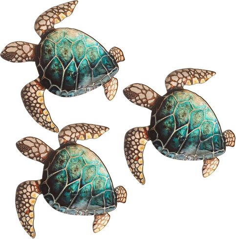 3 Pcs Summer Coastal Wall Decor Beach Wall Art Blue Sea Turtle Surfboard Seahorse Starfish Seashell Conches Crabs Sea Life Decor for Bathroom Bedroom Home (Sand Dollar Style) in Saudi Arabia