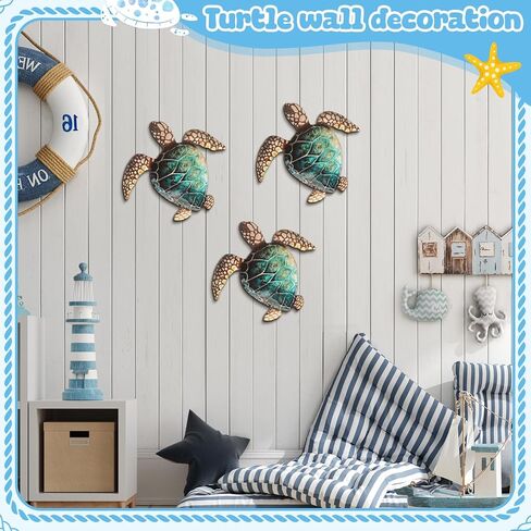 3 Pcs Summer Coastal Wall Decor Beach Wall Art Blue Sea Turtle Surfboard Seahorse Starfish Seashell Conches Crabs Sea Life Decor for Bathroom Bedroom Home (Sand Dollar Style) in Saudi Arabia